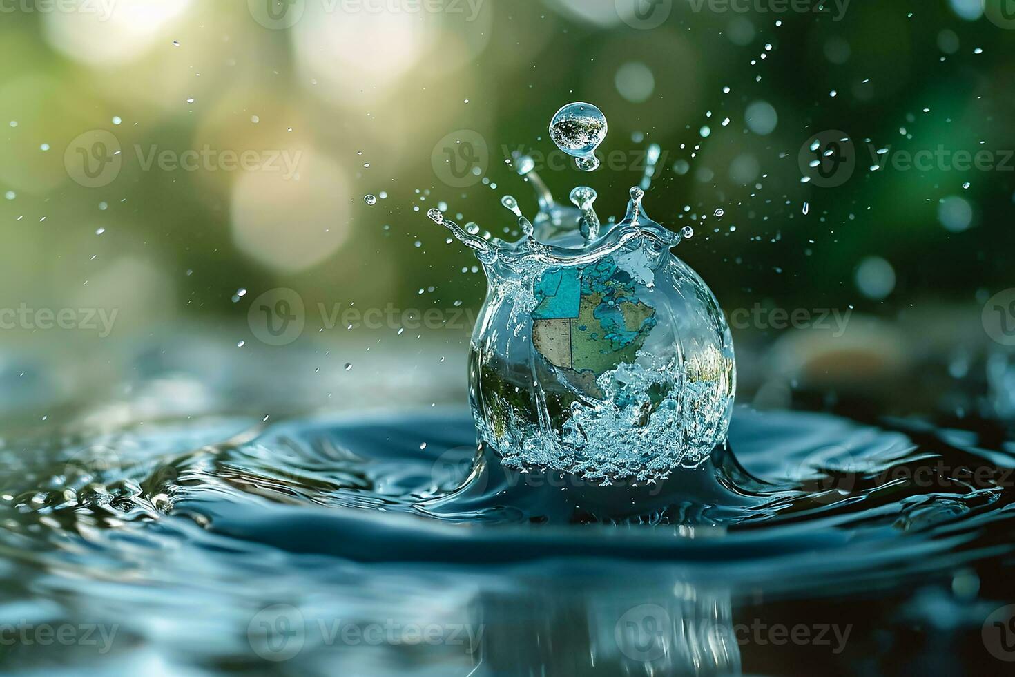 AI generated Globle world dropping in a water, concept for water pullation and conservative photo