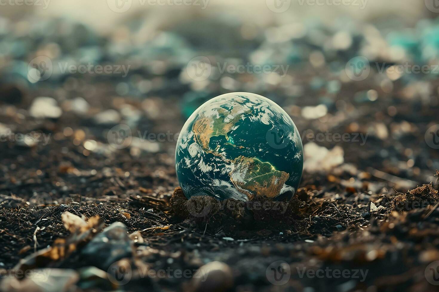 AI generated Plantet Earth surrounded by undifferentiated trash photo