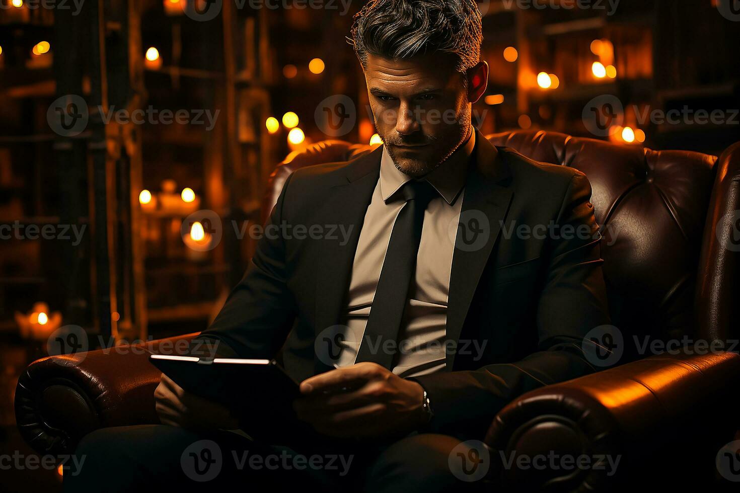AI generated A business man sitting in a seat on sofa photo