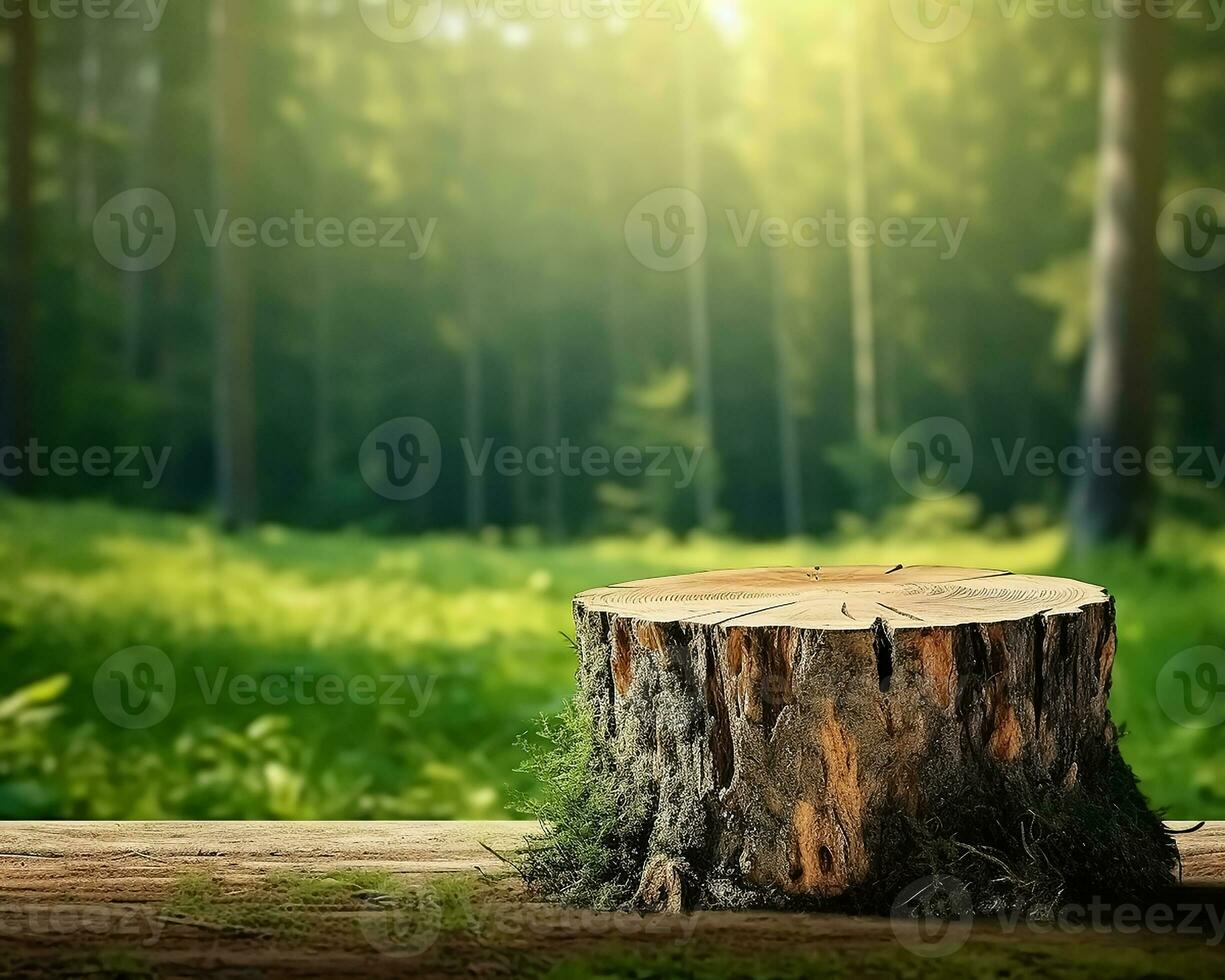 AI generated Empty tree trunk for product display montages photo