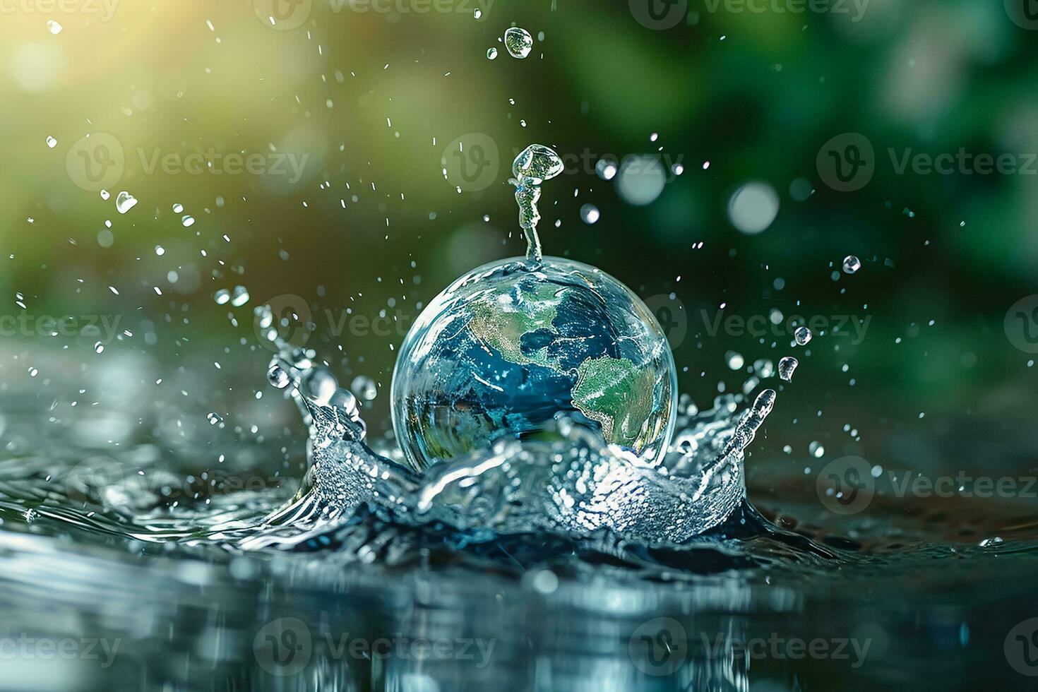 AI generated Globle world dropping in a water, concept for water pullation and conservative photo