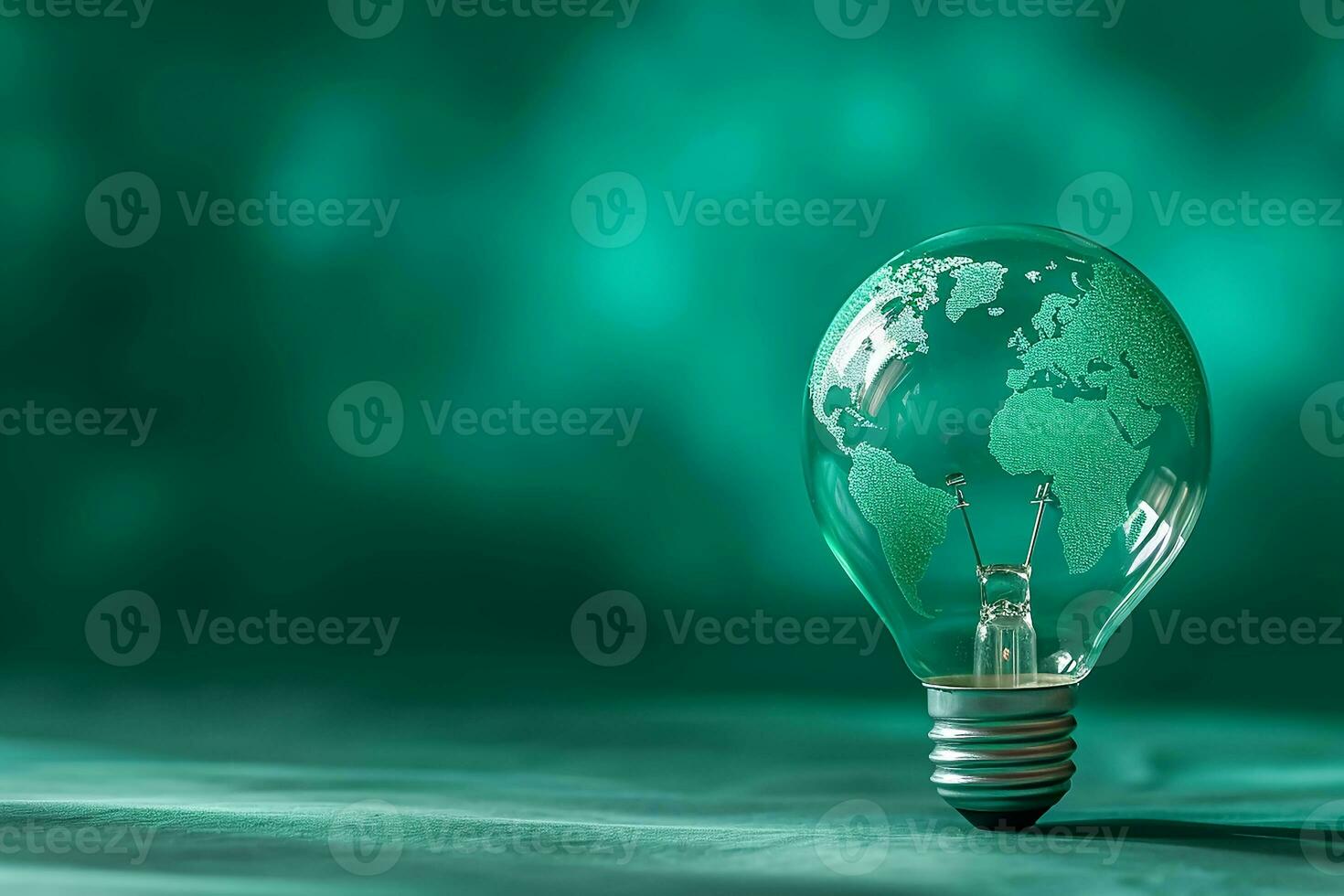 AI generated Green World Map Print On The Light Bulb With Green Theme photo