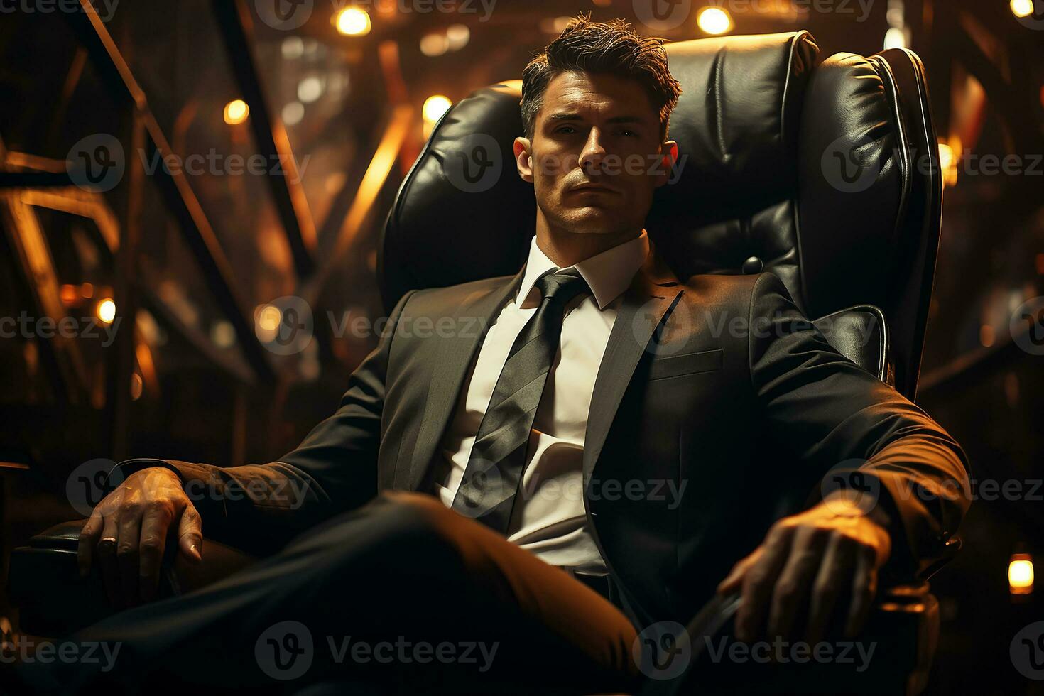 AI generated A business man sitting in a seat on sofa photo