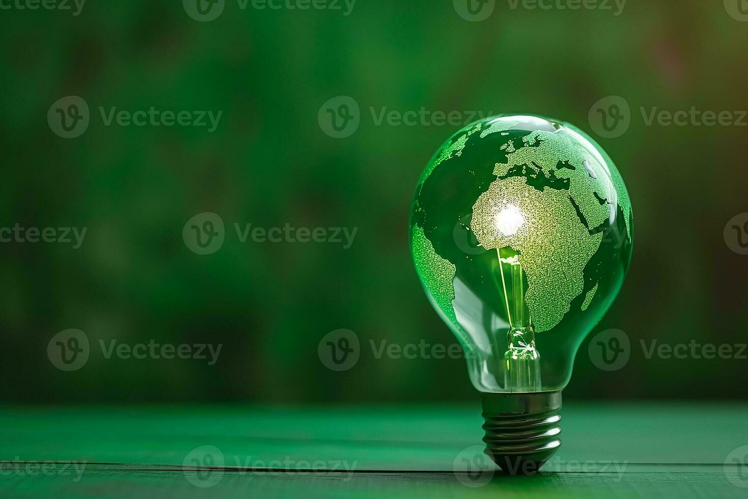 AI generated Green World Map Print On The Light Bulb With Green Theme photo