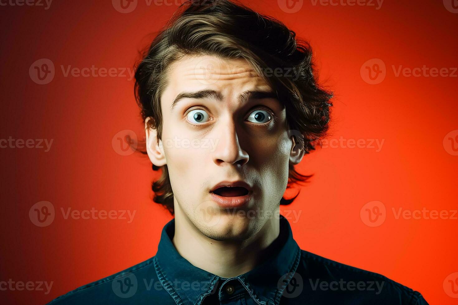 AI generated Shocked surprised expression man photo