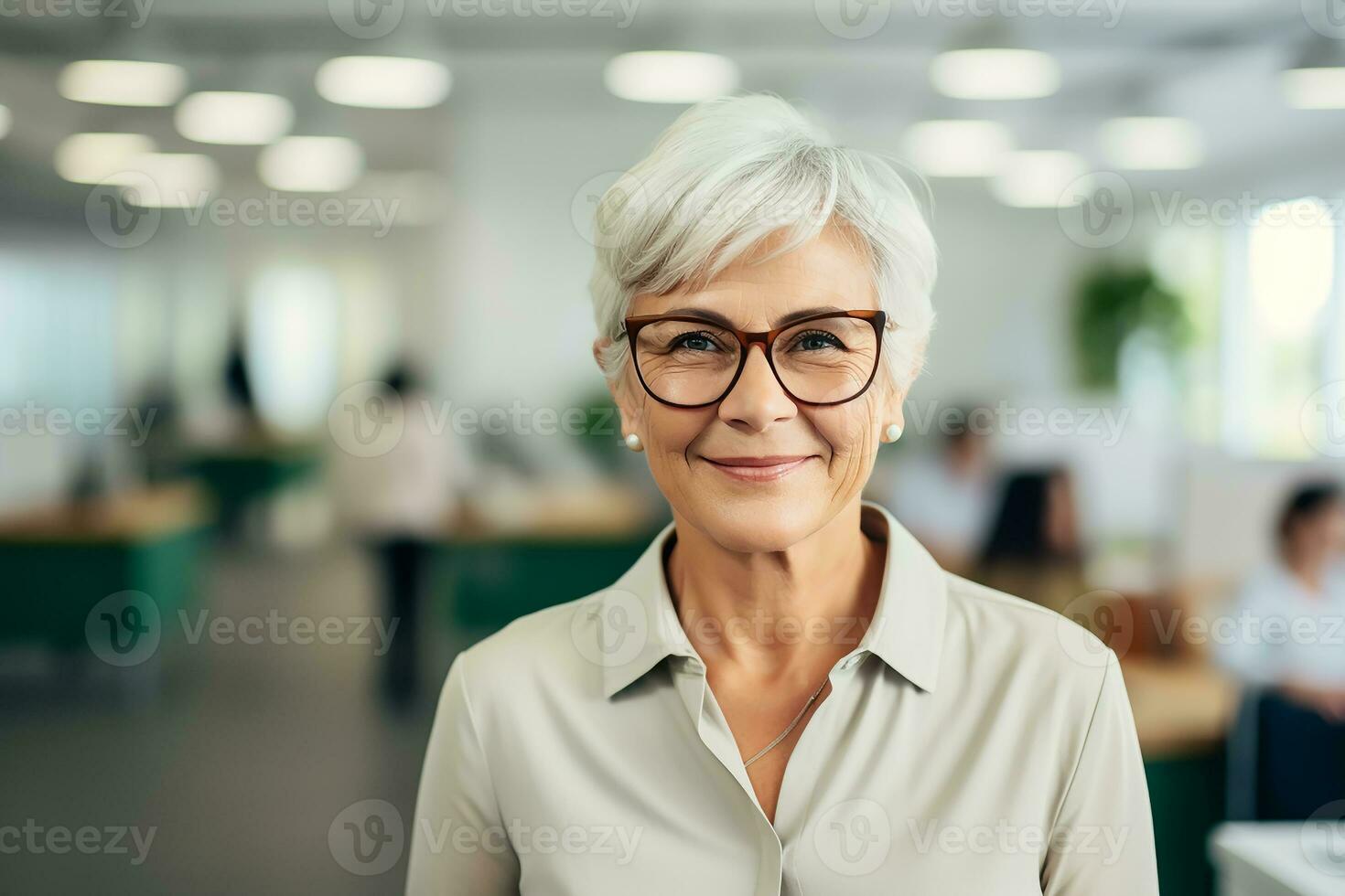 AI generated portrait photography of happy senior citizen office manager photo