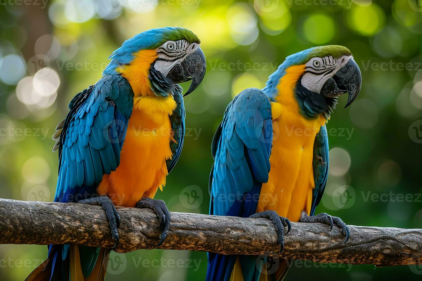 AI generated Pair of macaws perching on a branch photo