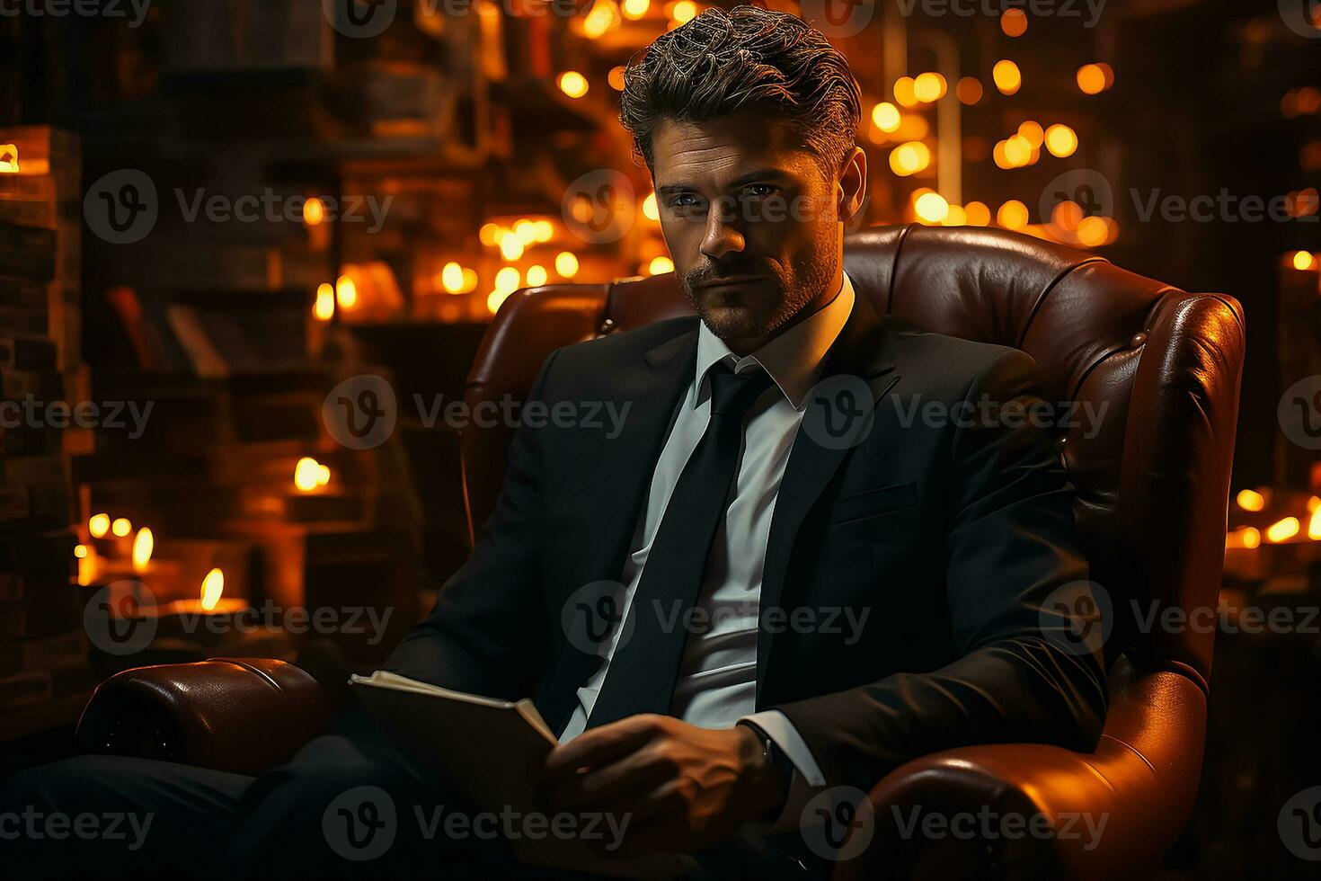 AI generated A business man sitting in a seat on sofa photo