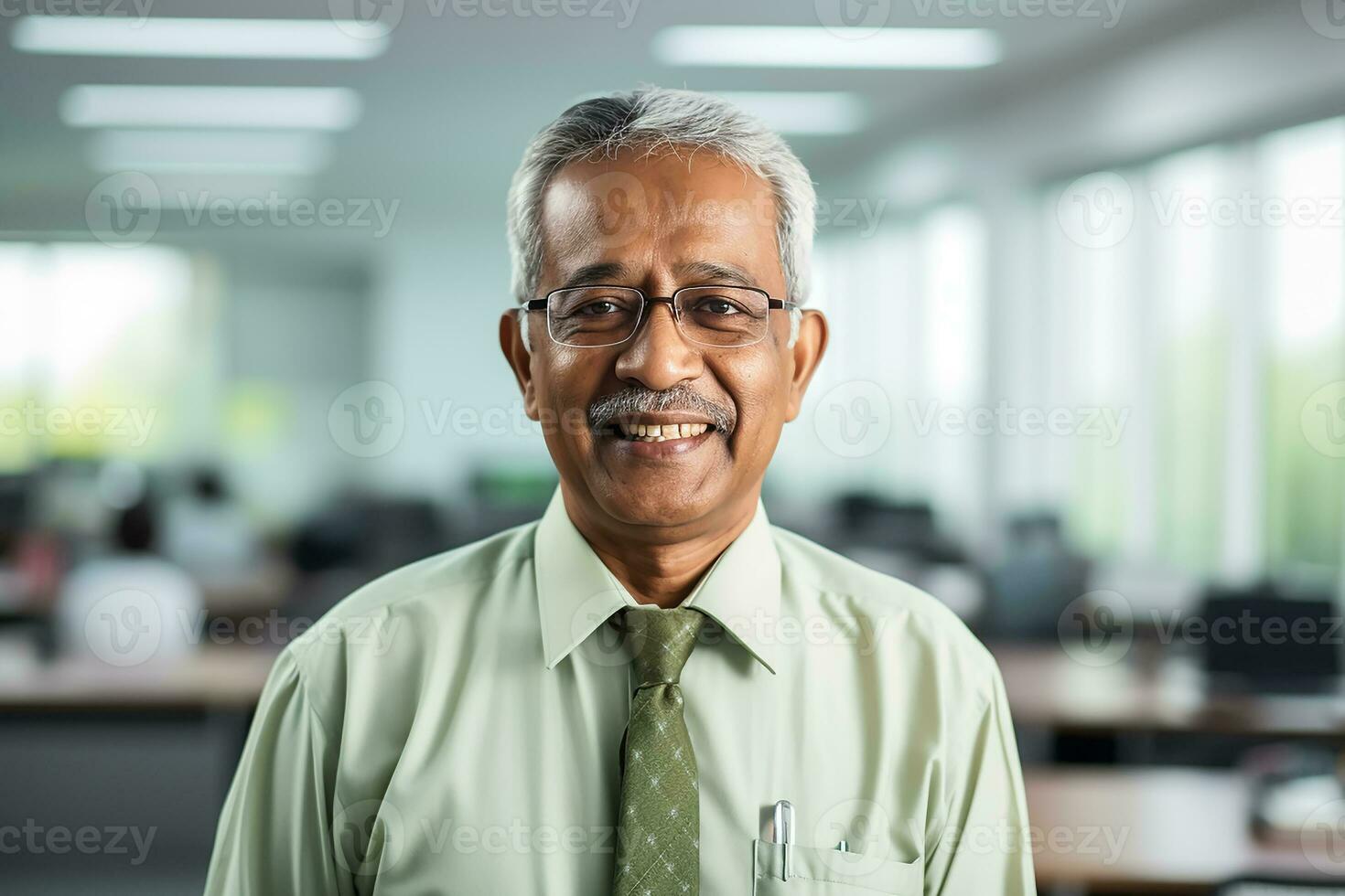 AI generated portrait photography of happy senior citizen office manager photo