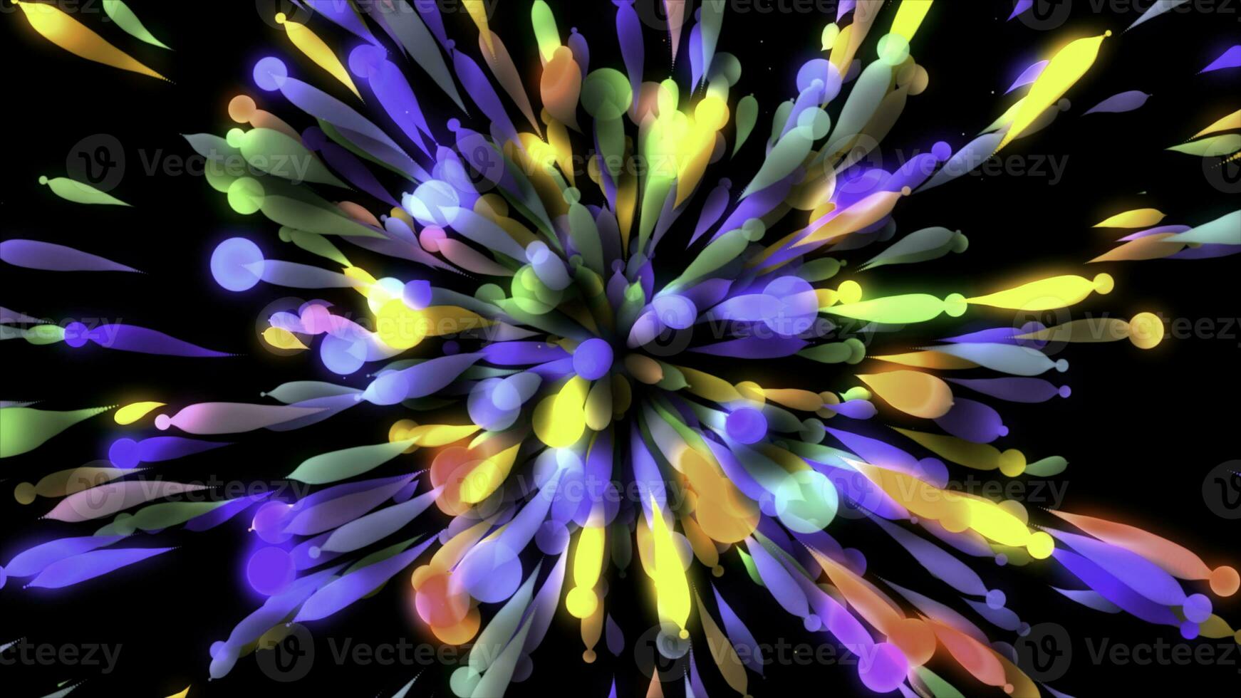 Black background. Motion.Voluminous multi-colored short lines are scattered throughout the footage in animation. photo