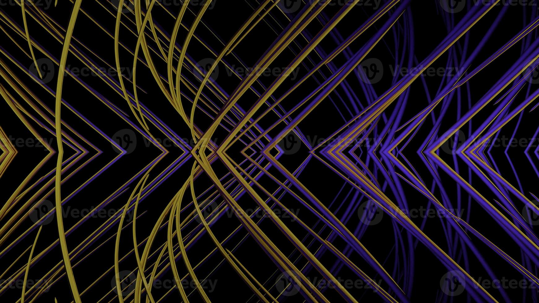 Abstract multicolored lines moving and crossing on a black background. Design. Reflection of colorful lines from one part of a screen to another. photo