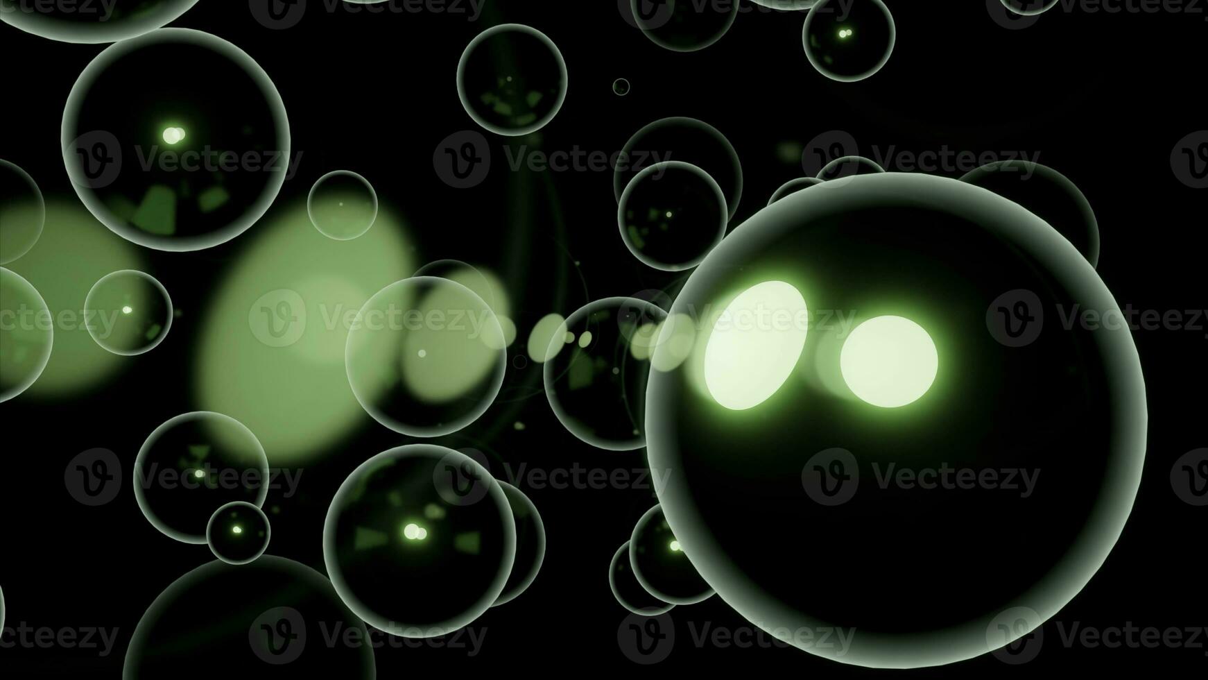 Soap bubbles floating on a black background. Design. Same size spherical silhouettes flying into the same direction. photo