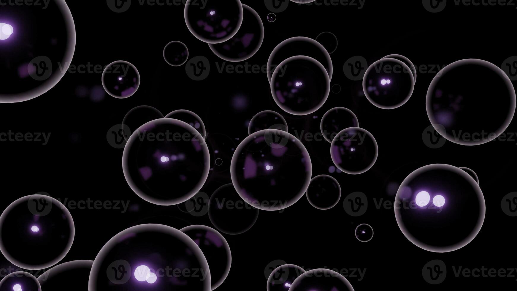 Soap bubbles floating on a black background. Design. Same size spherical silhouettes flying into the same direction. photo