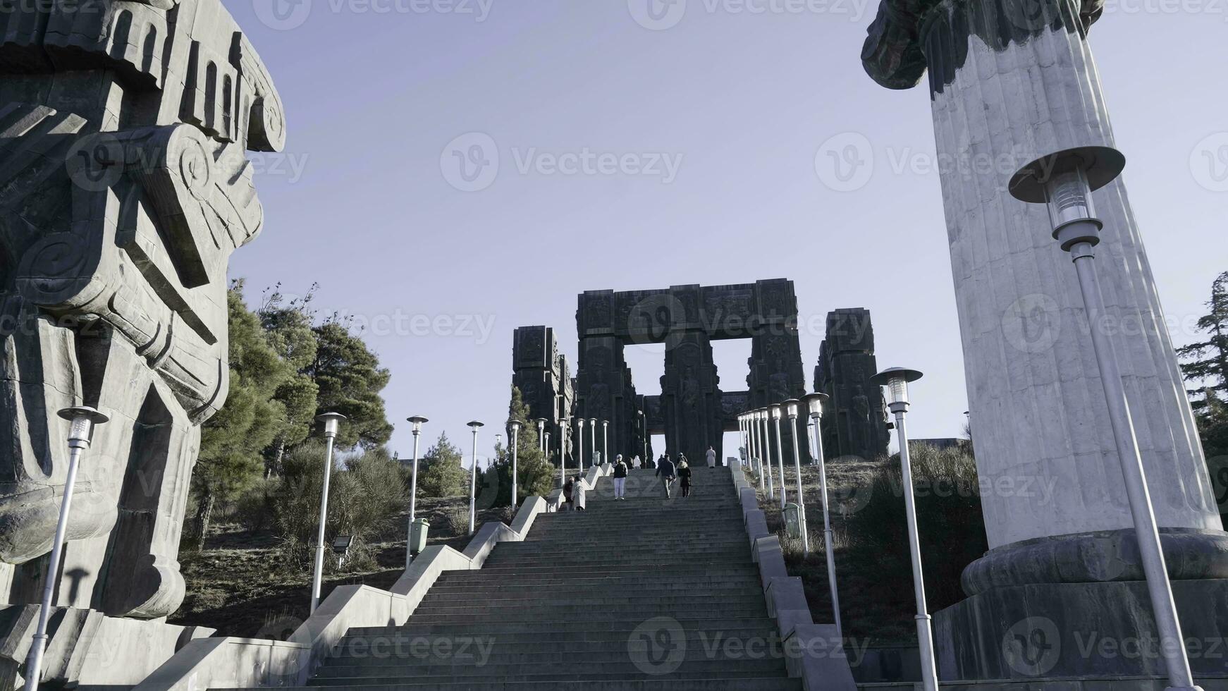 White crosses on a white stone church. Action. A landscape with a blue sky in summer and small church temples built. photo