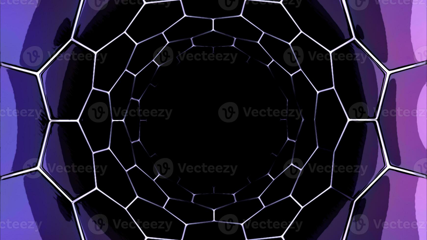 Abstract sci fi tunnel of spider web on a black background. Design. Hexagonal corridor with neon lines and gradient effect. photo