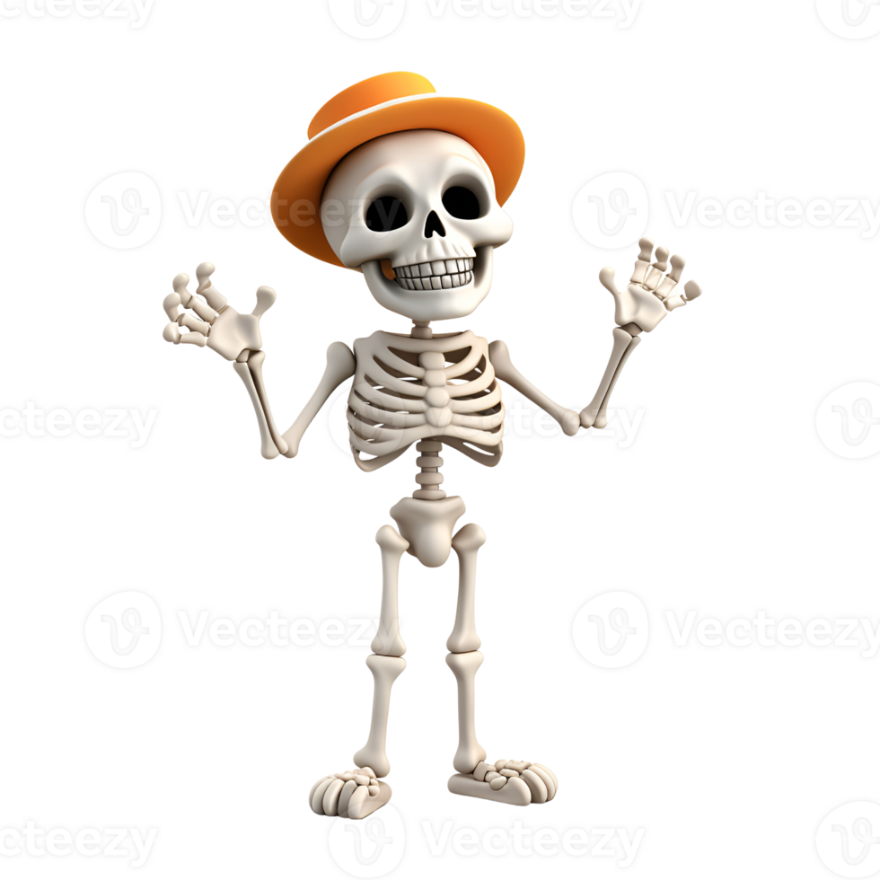 Halloween Skeleton 3D Cartoon No Background Perfect for Print on Demand png