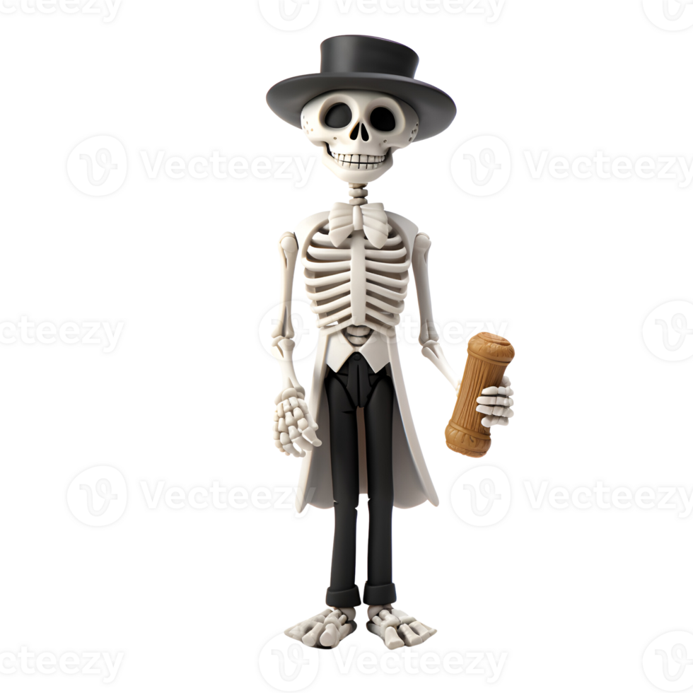 Halloween Skeleton 3D Cartoon No Background Perfect for Print on Demand png