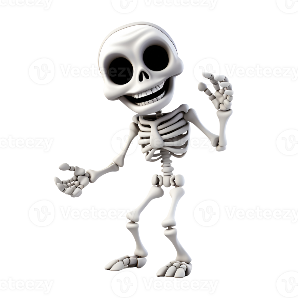 Halloween Skeleton 3D Cartoon No Background Perfect for Print on Demand png
