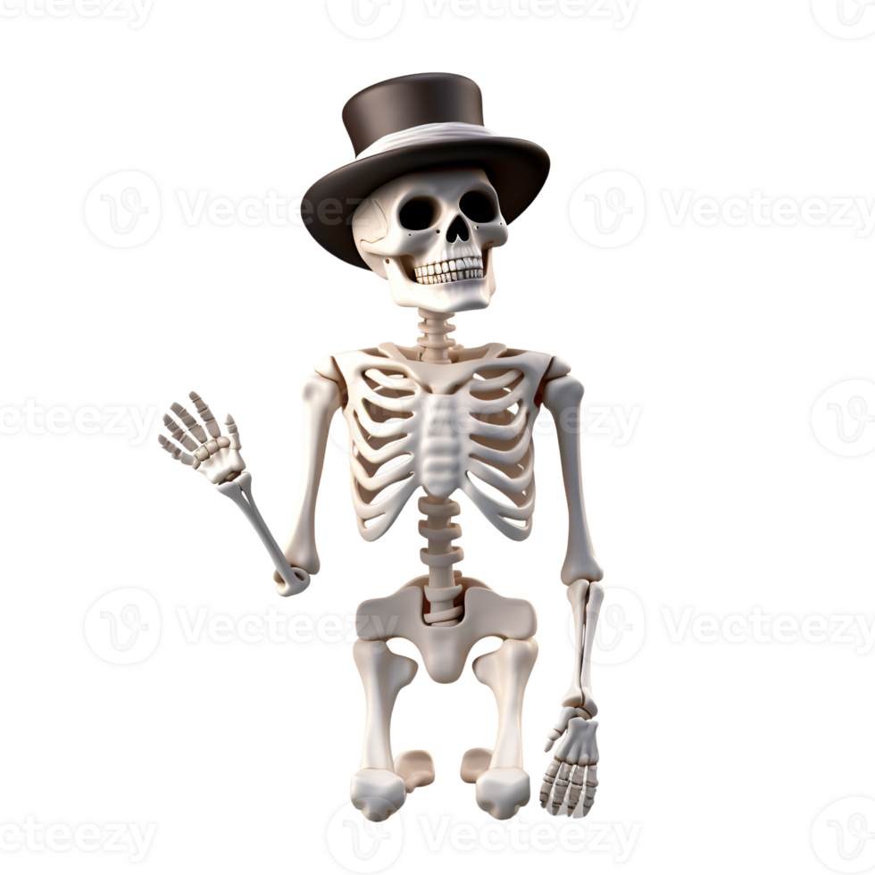 Halloween Skeleton 3D Cartoon No Background Perfect for Print on Demand png