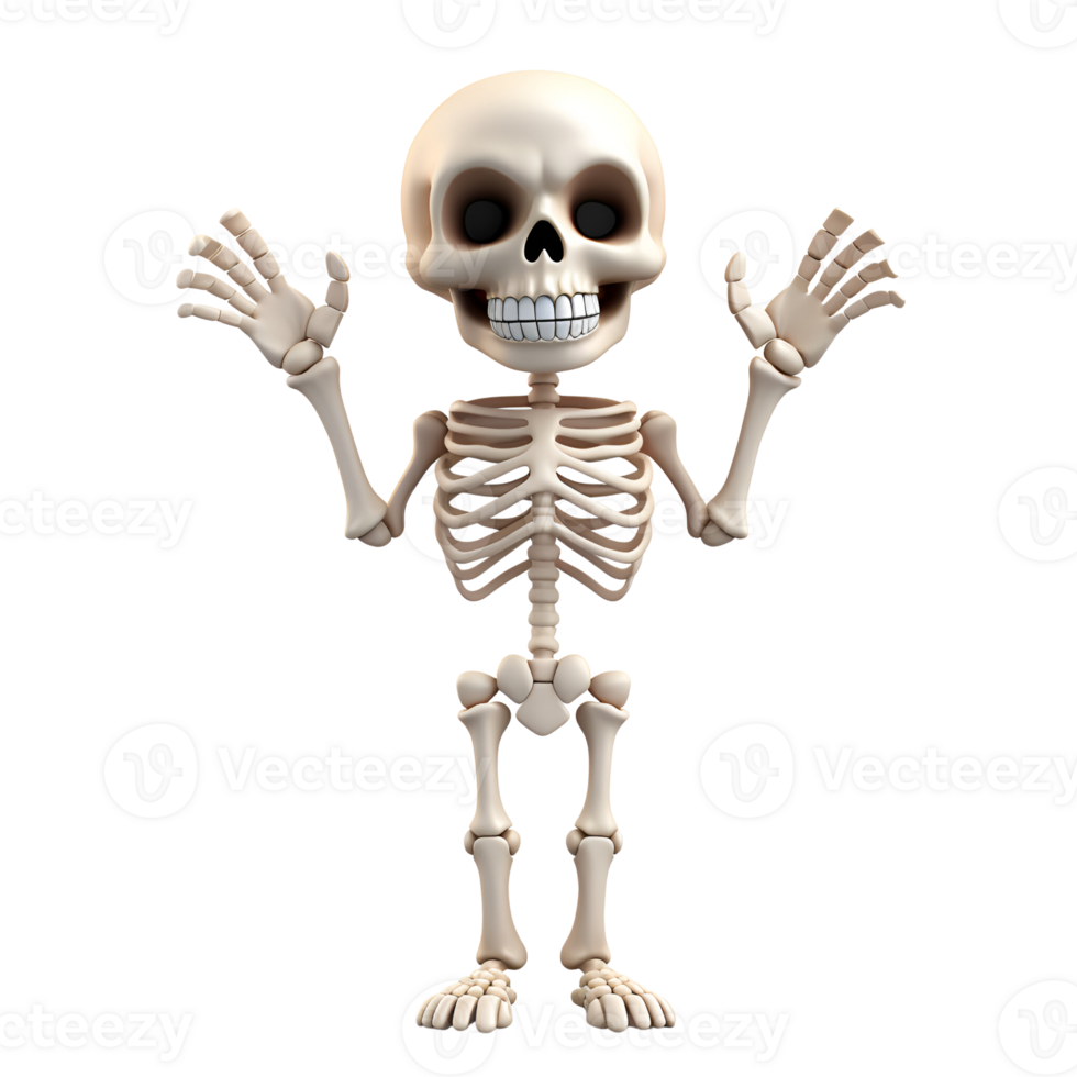 Halloween Skeleton 3D Cartoon No Background Perfect for Print on Demand png