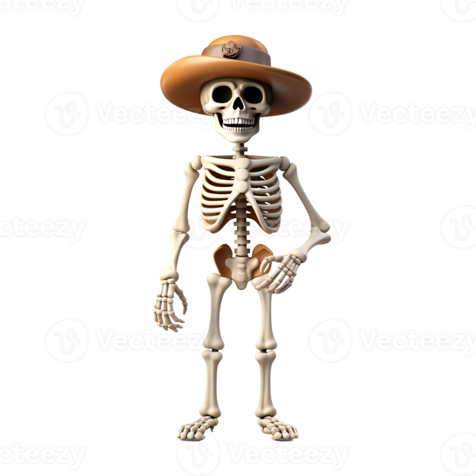 Halloween Skeleton 3D Cartoon No Background Perfect for Print on Demand png