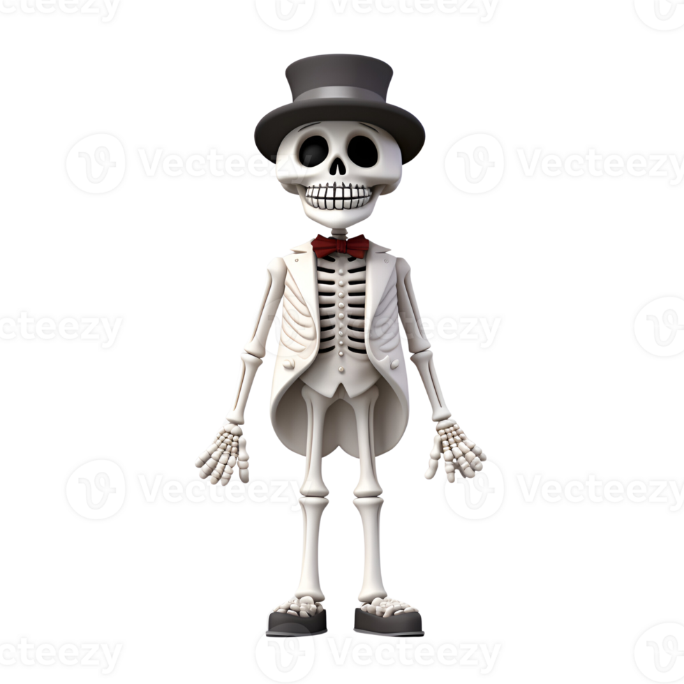 Halloween Skeleton 3D Cartoon No Background Perfect for Print on Demand png