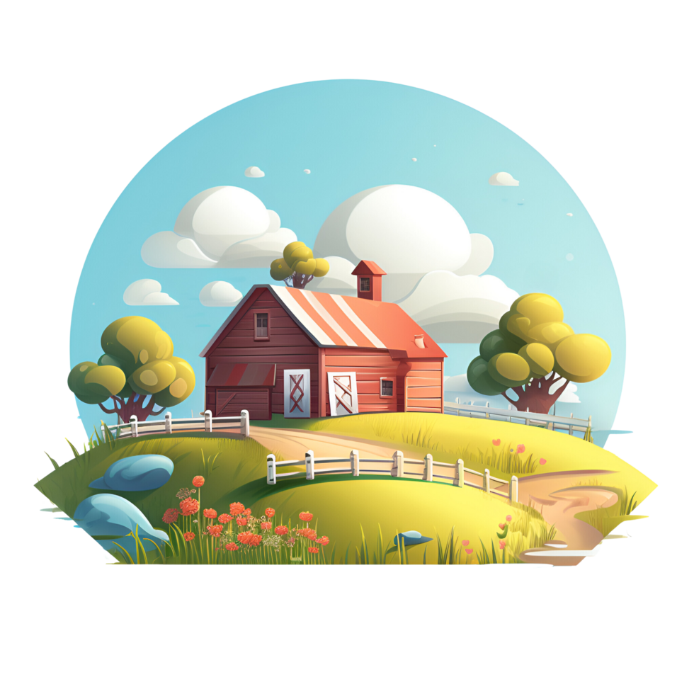 AI generated Cartoon Style Farm Ranch Illustration No Background Perfect for Print on Demand Merchandise png