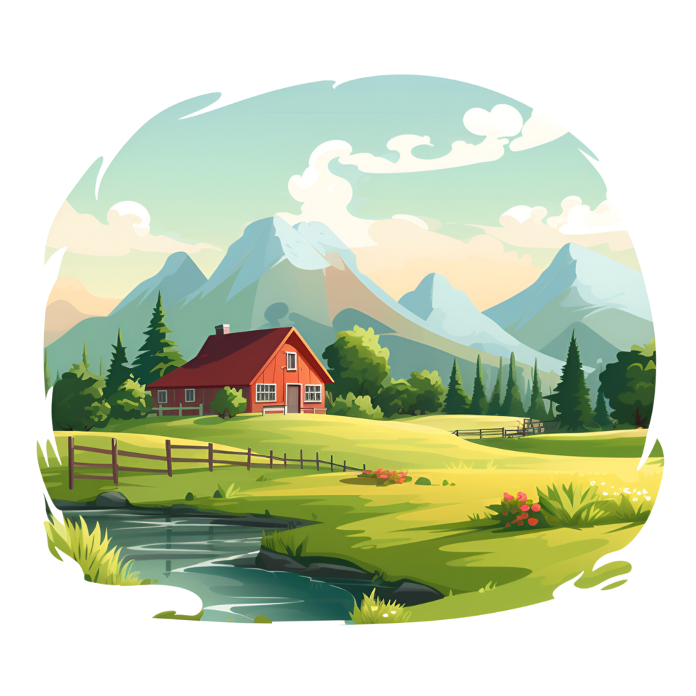 AI generated Cartoon Style Farm Ranch Illustration No Background Perfect for Print on Demand Merchandise png