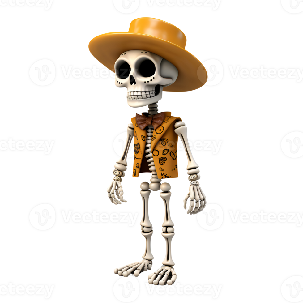 Halloween Skeleton 3D Cartoon No Background Perfect for Print on Demand png