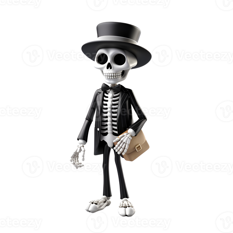 Halloween Skeleton 3D Cartoon No Background Perfect for Print on Demand png