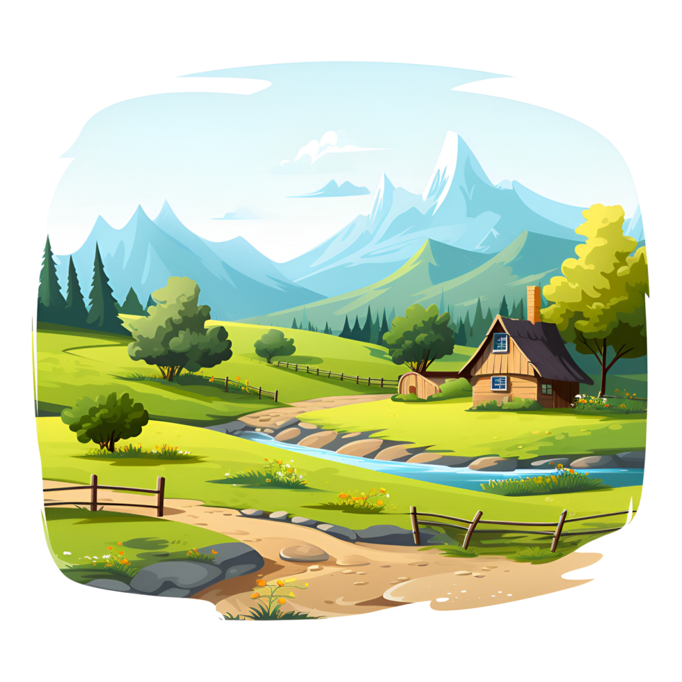 AI generated Cartoon Style Farm Ranch Illustration No Background Perfect for Print on Demand Merchandise png