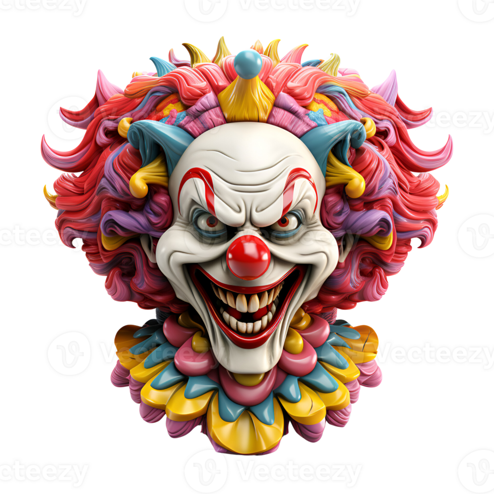 AI generated 3D Scary Clown Face Clown Monster No Background Perfect for Print on Demand png