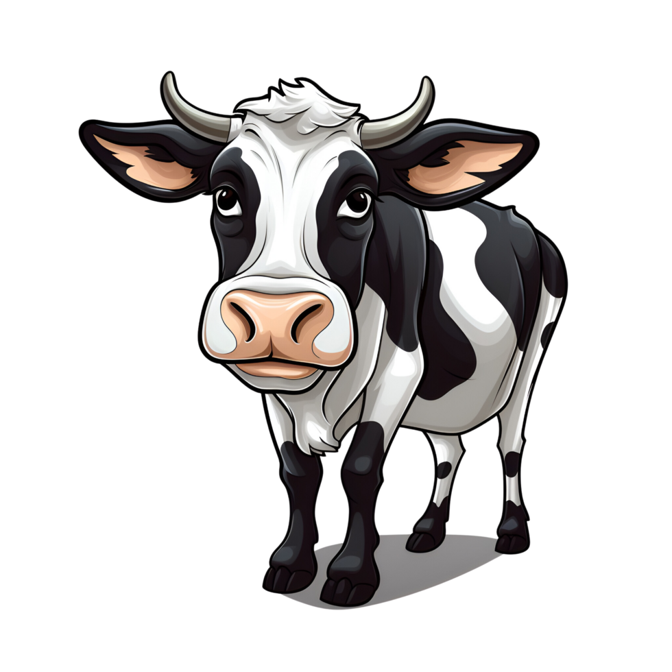 AI generated Cartoon Style Farm Cow Logo Illustration No Background Perfect for Print on Demand Merchandise png