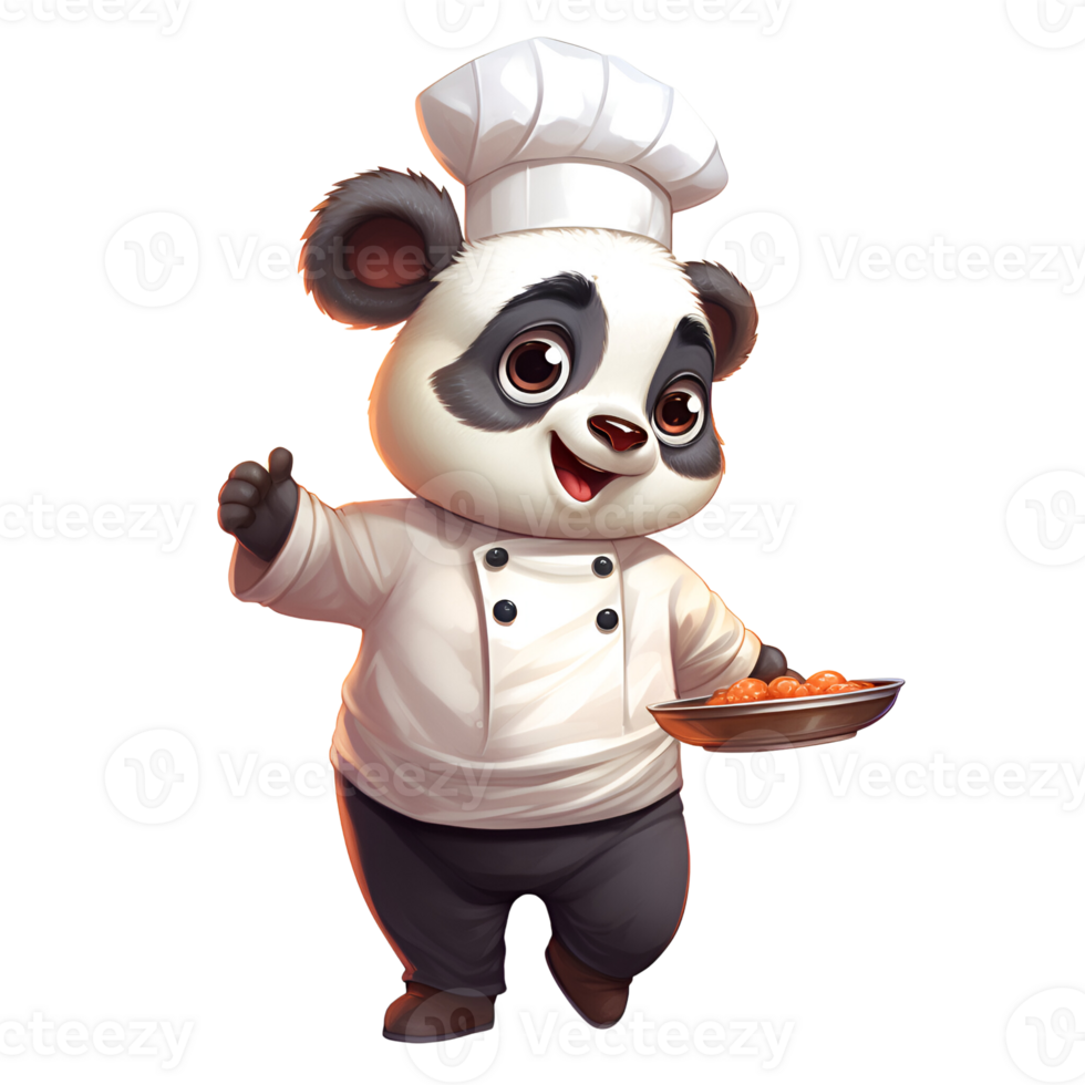 AI generated Cartoon Style Chef Panda Cook Panda Logo Illustration No Background Perfect for Print on Demand Merchandise png