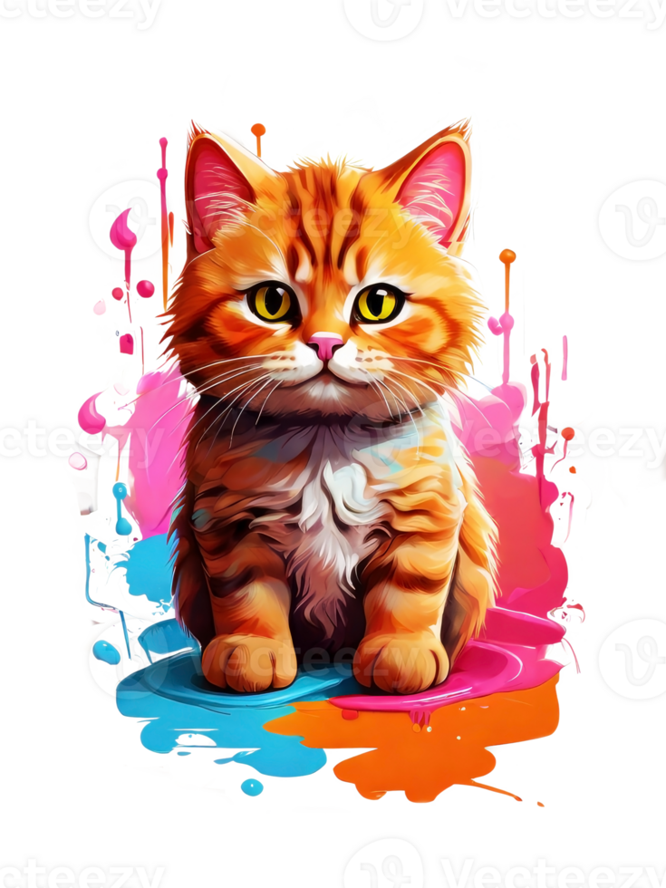 AI generated Orange tabby cat watercolor art on transparent background