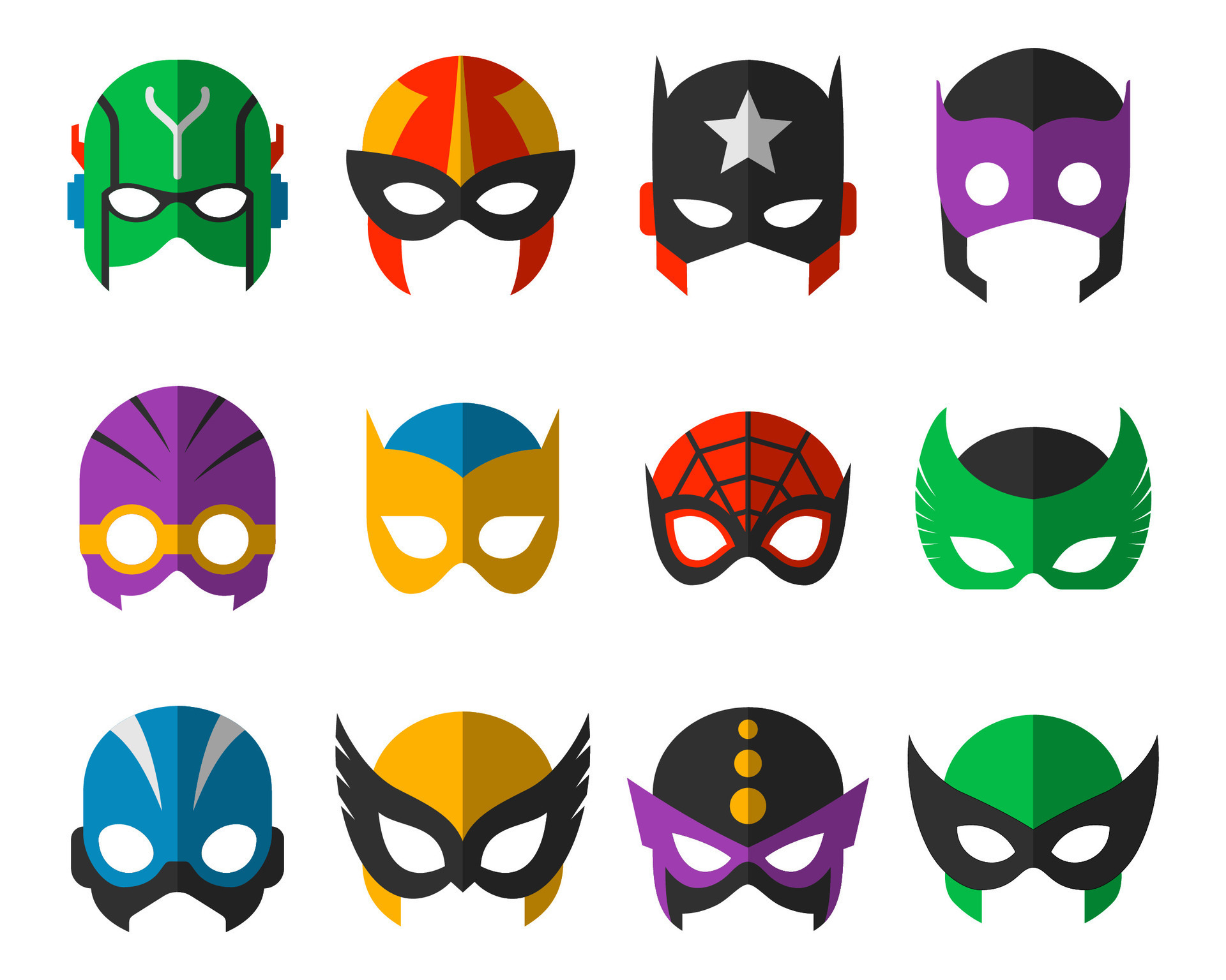 Super hero masks set. Superhero face masque and masking cartoon