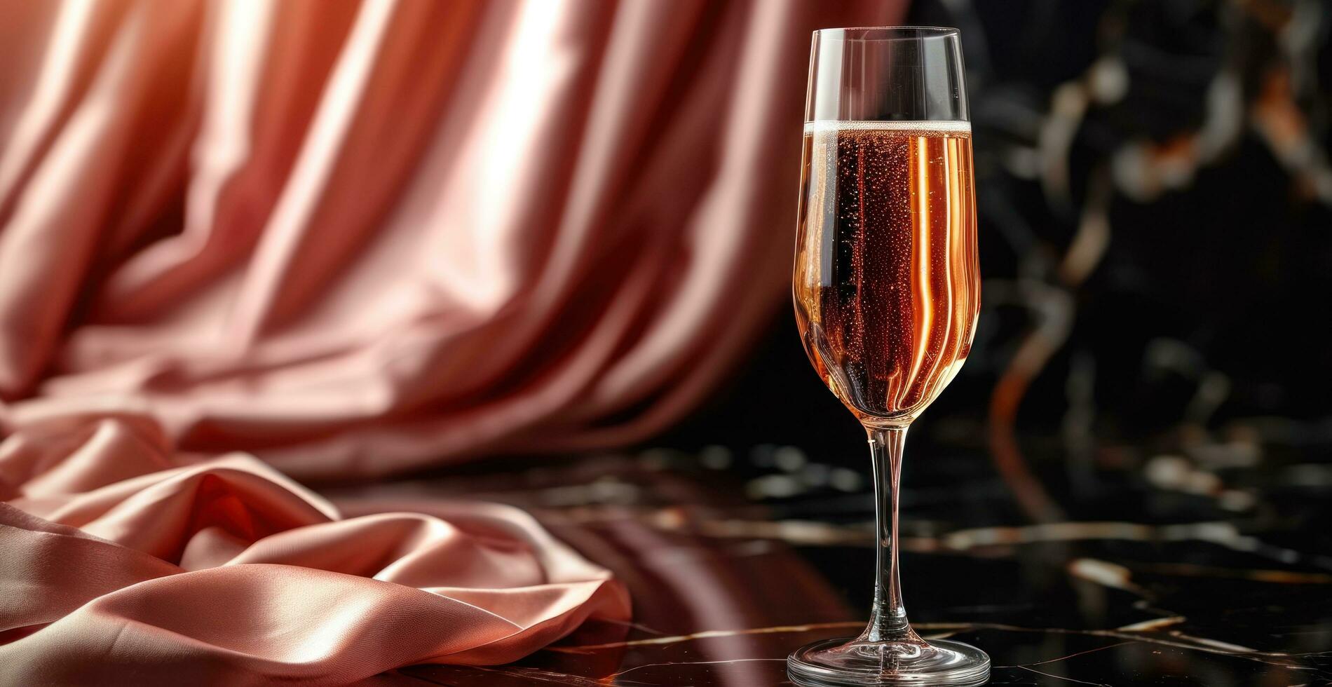 AI generated a glass of champagne with a mask and a scarf photo