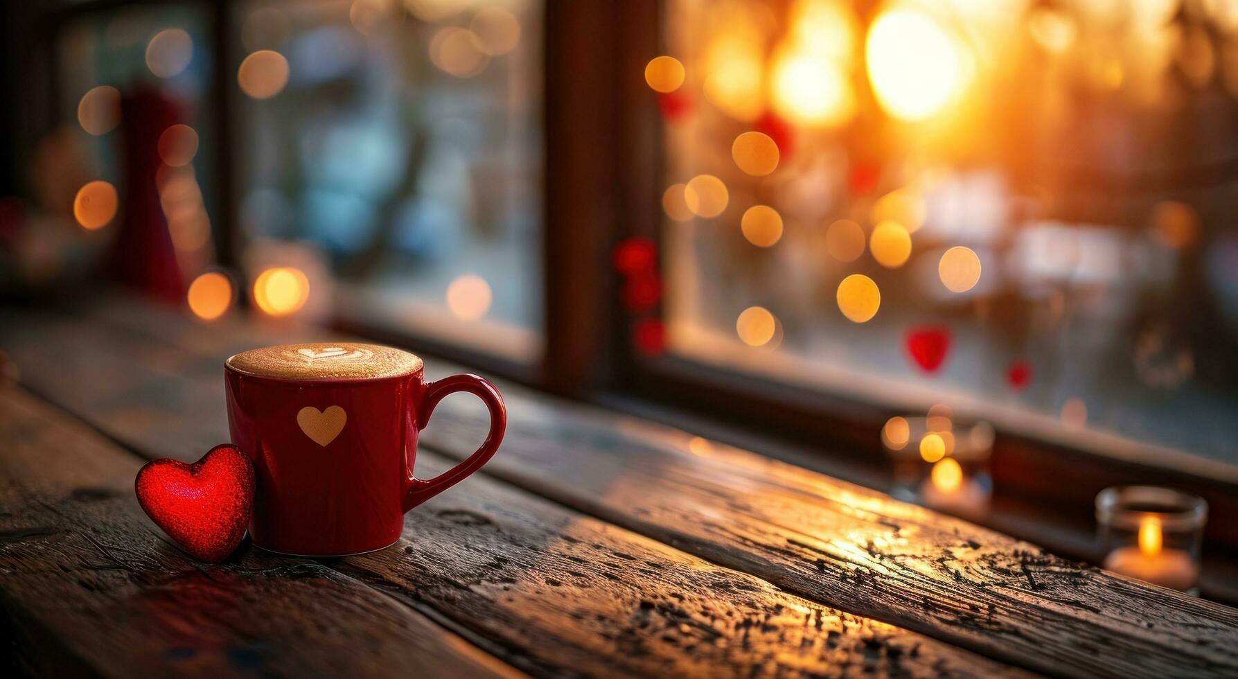 ai generado vistoso San Valentín día antecedentes. taza de café foto