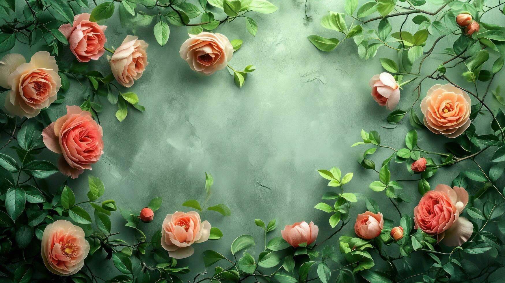 AI generated Watercolor flowers, lush greenery, and intricate patterns form a sophisticated spring backdrop photo