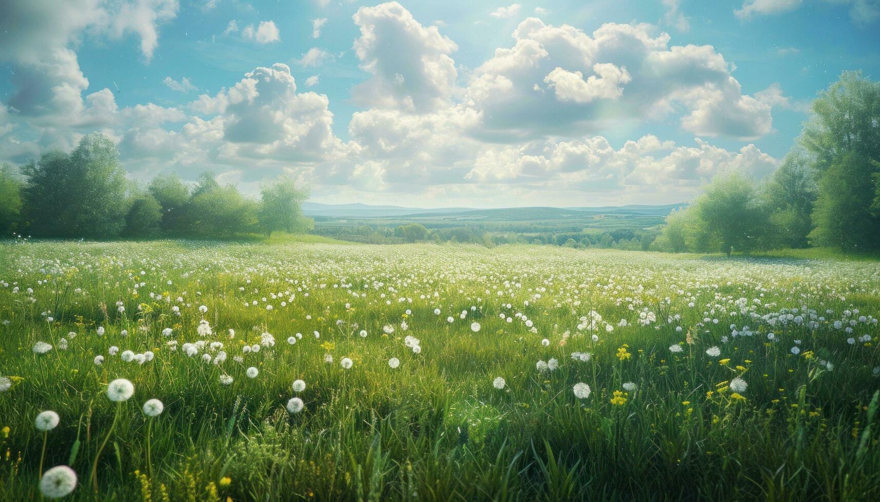 AI generated the grassy field contains dandelions and grass photo