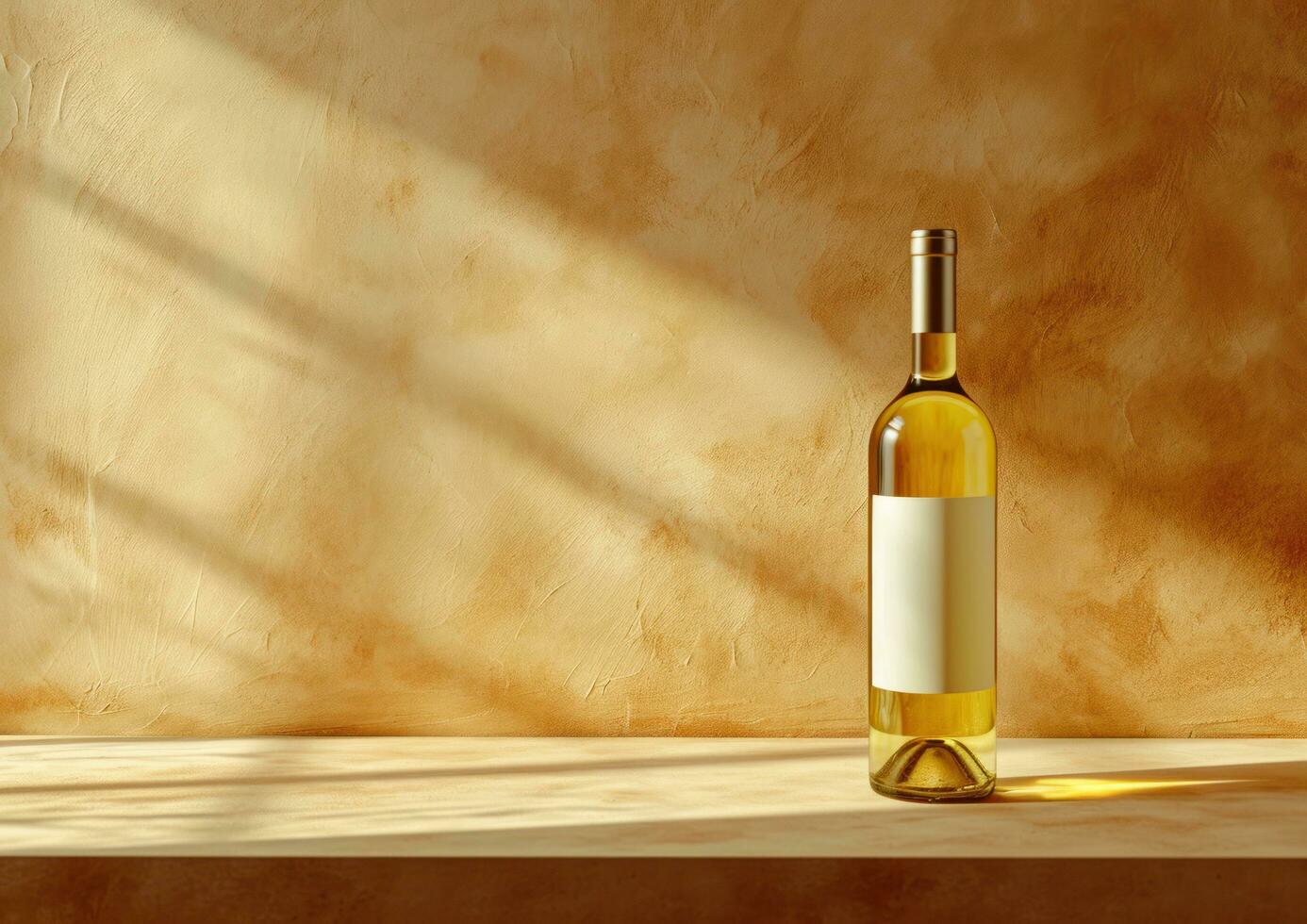 AI generated the bottle of white wine is on a table in brown photo