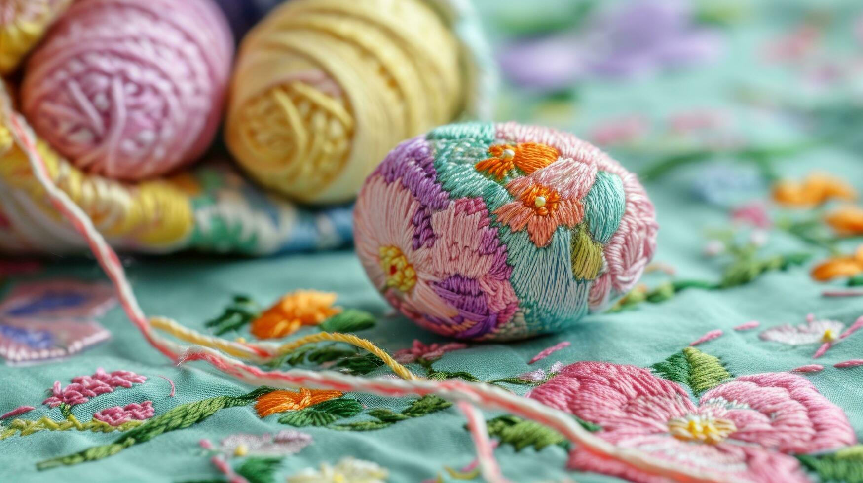 AI generated beautiful colored background embroidered with threads on the theme of Easter photo