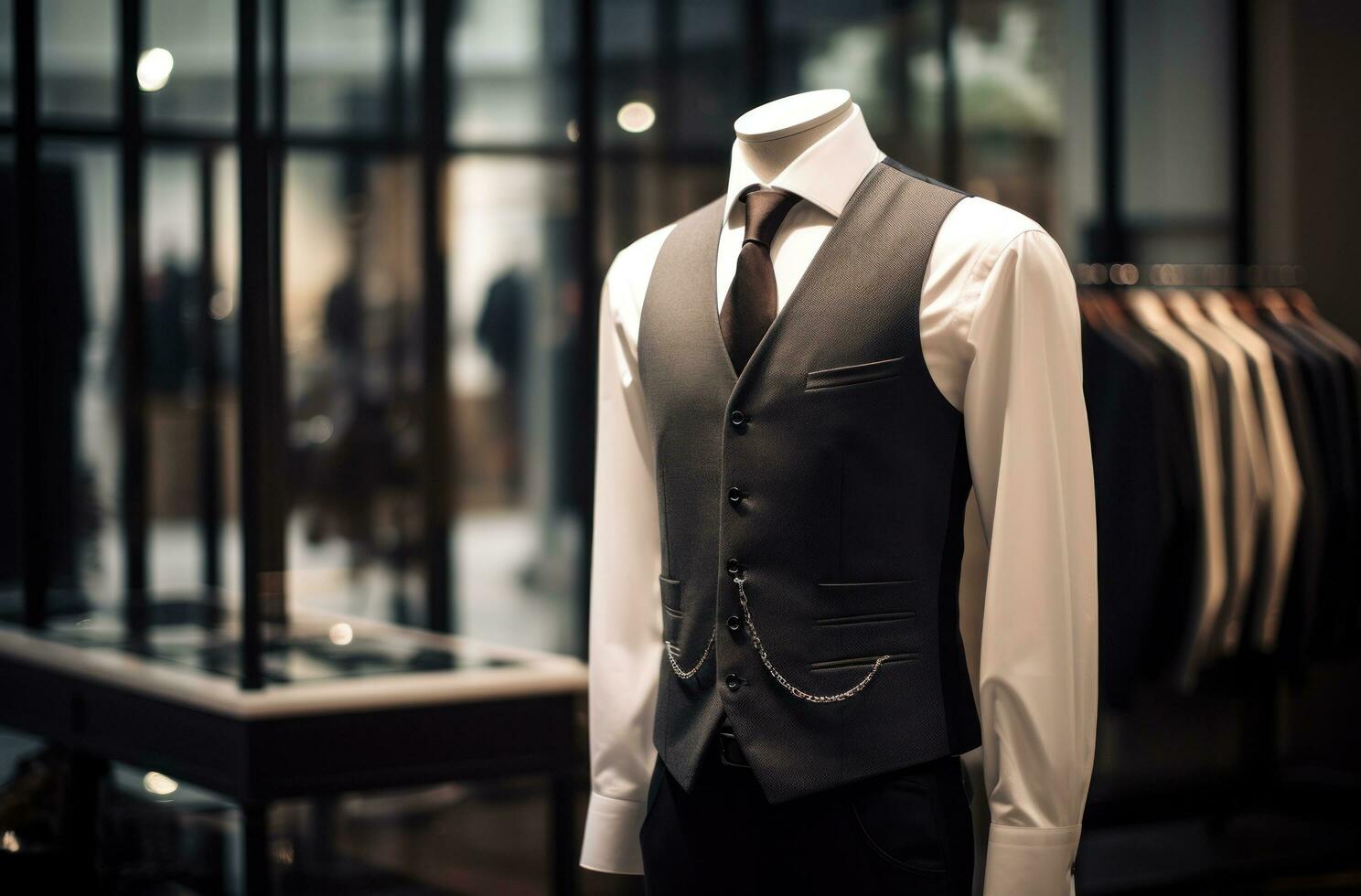 AI generated a dark colored vest is on display at a store photo