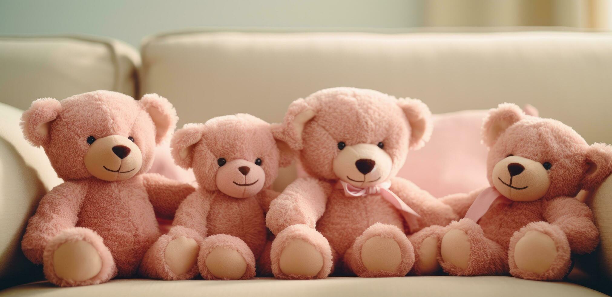 AI generated a group of teddy bears sits arranged on a couch photo