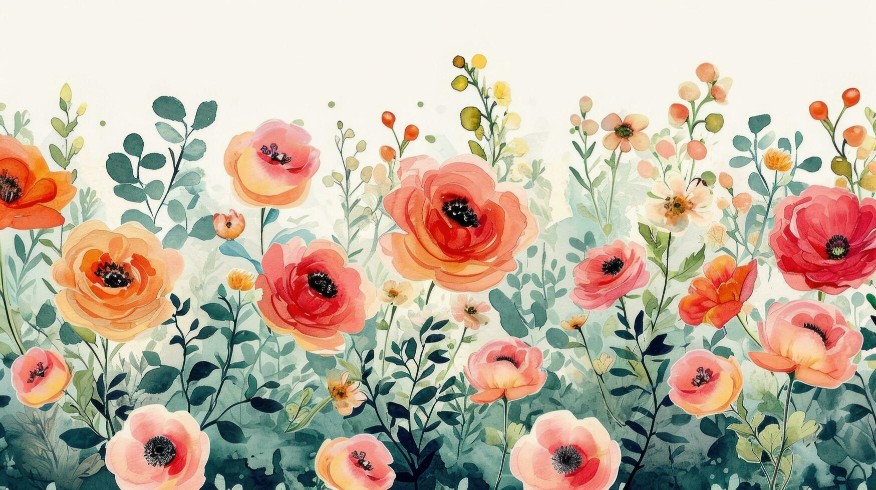 AI generated Watercolor flowers, lush greenery, and intricate patterns form a sophisticated spring backdrop photo