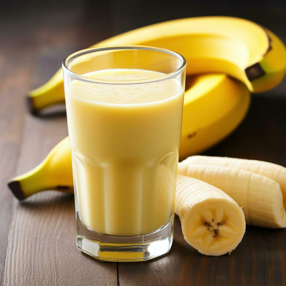 AI generated banana juice on glass photo