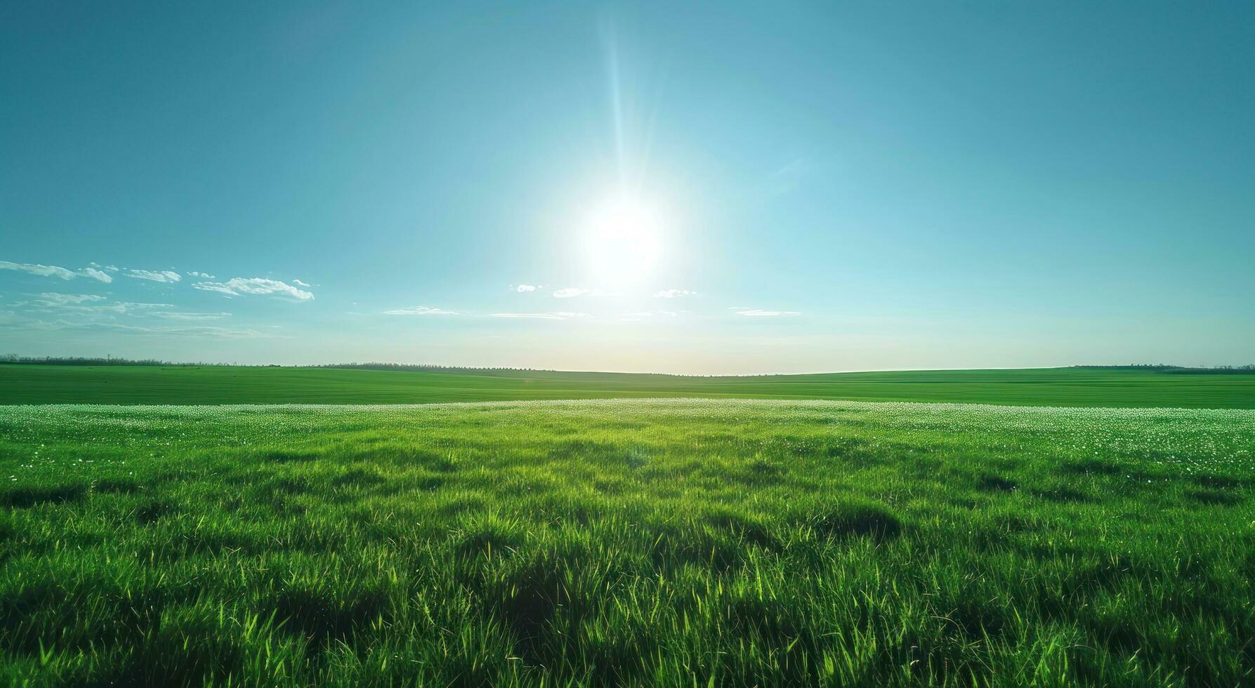 AI generated a green field by the sun photo