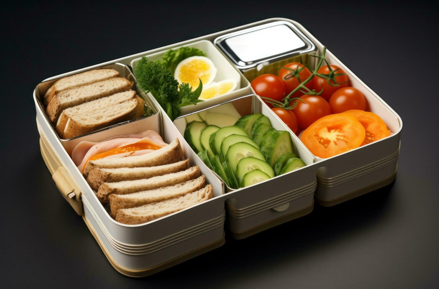 AI generated boxed salad food containers with fresh food and forks photo