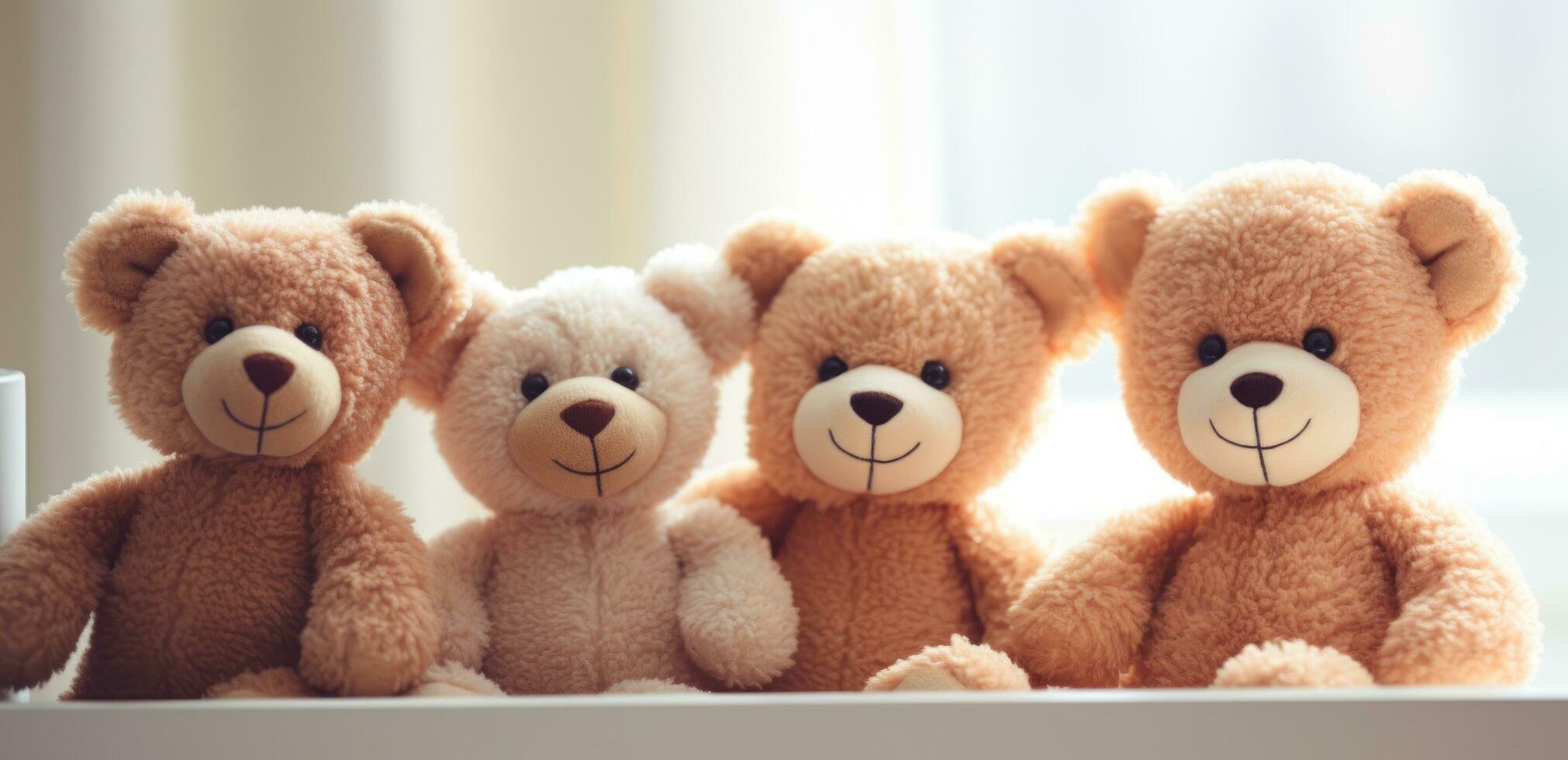 AI generated a group of teddy bears sits arranged on a couch photo