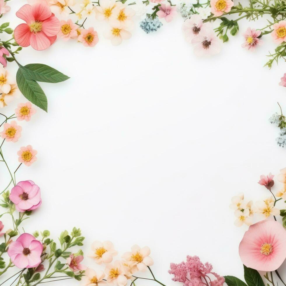 AI generated beautiful spring frame floral background with copy space photo